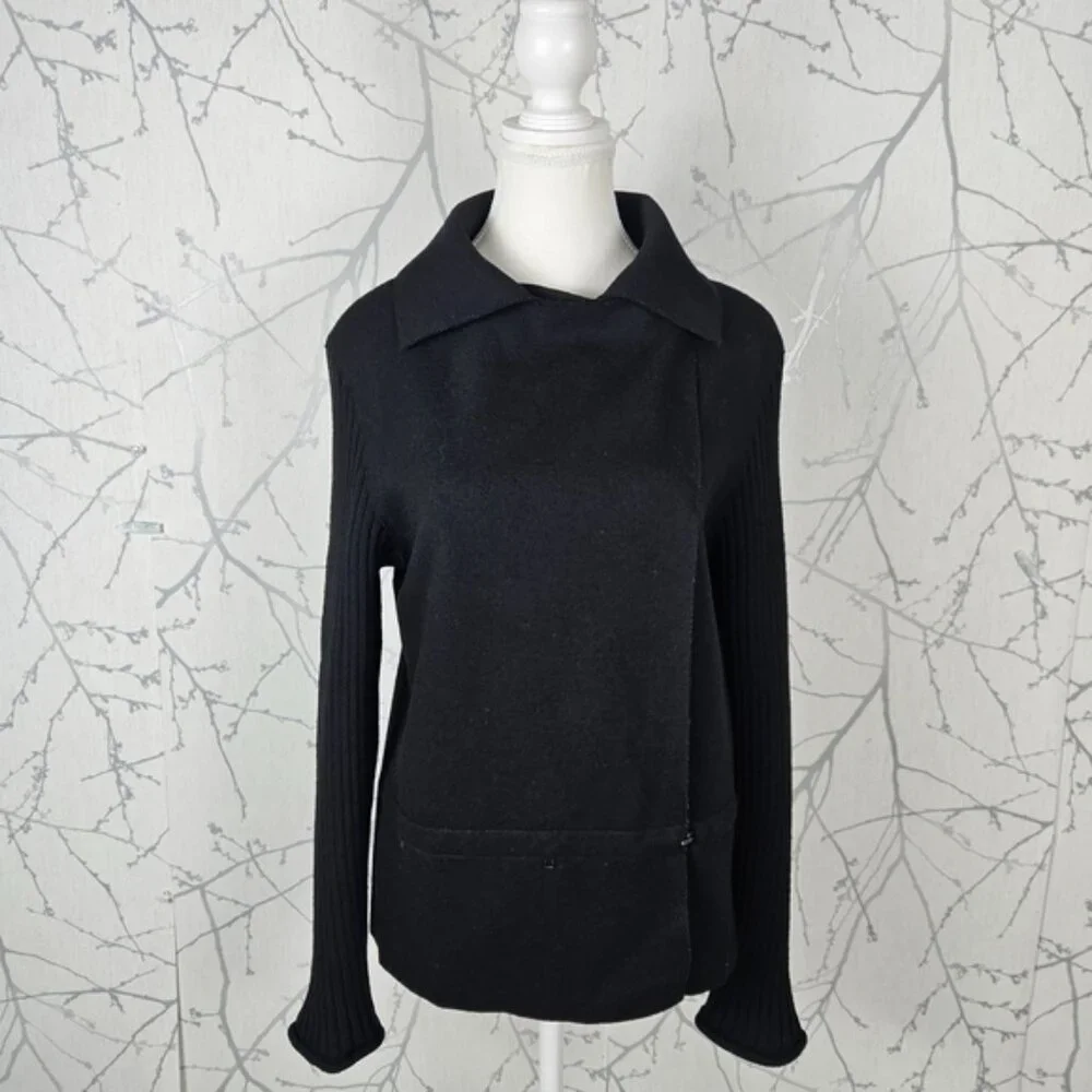 Annette Gortz Black Boiled Wool Hook & Eye Did Sweater Jacket - Picture 8 of 14